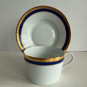 Tiffany & Co Blue Band Flat Cup And Saucer Made by Limoges, France